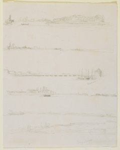 Rhinen, nær Worms og Oppeheim, 1858 (blyant på råhvidt vævet papir) af James Abbott McNeill Whistler